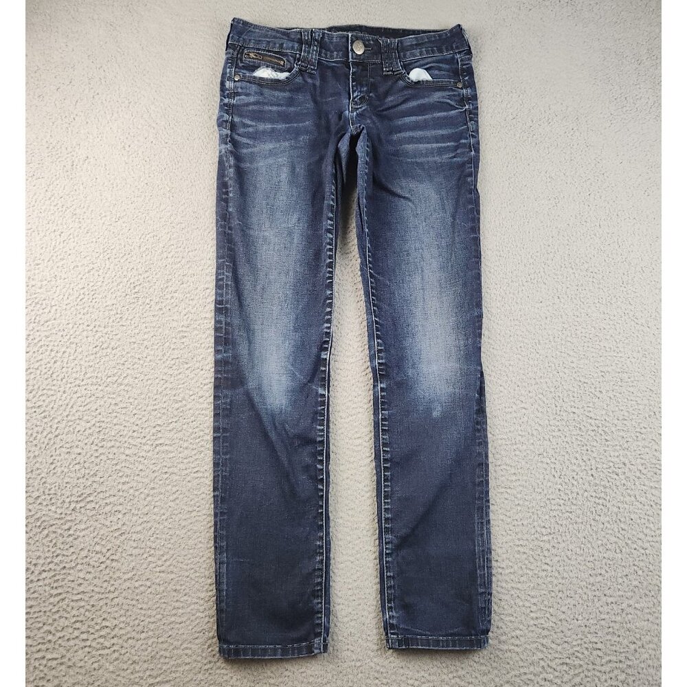 Women's Straight Leg Jeans 9 Super Skinny Dark‎ Wash Stretch Whiskered Decree